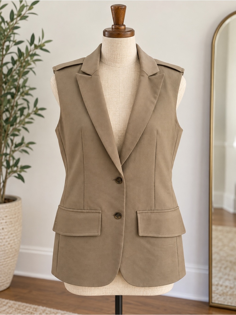Belstaff Taupe Sleeveless Tailored Vest
